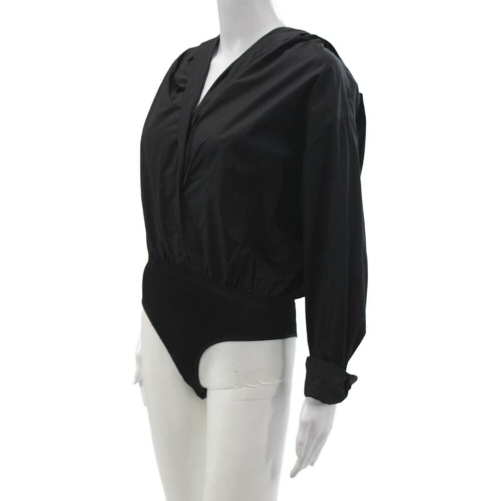 Alaia Women Bodysuit Black V Neck Long Sleeve Cotton Size 34 - Picture 2 of 7